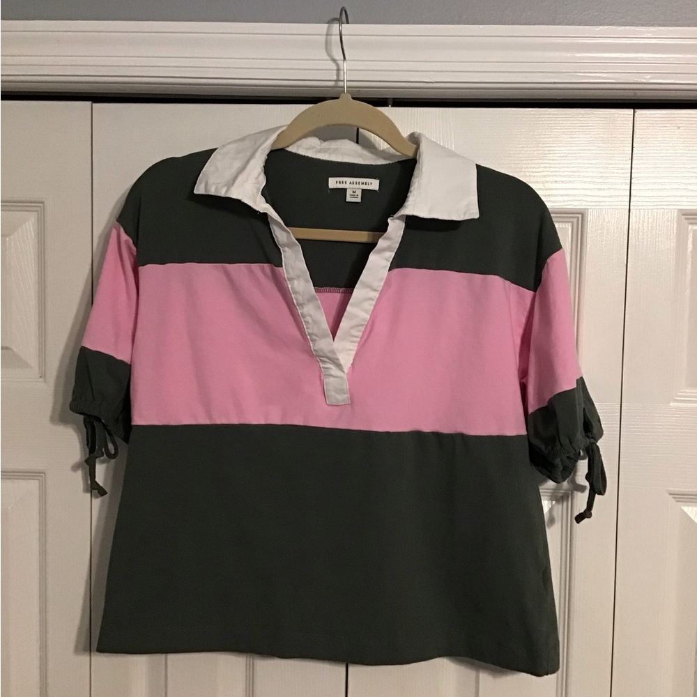 Free Assembly Tie Sleeve Collared Polo Shirt Size Medium